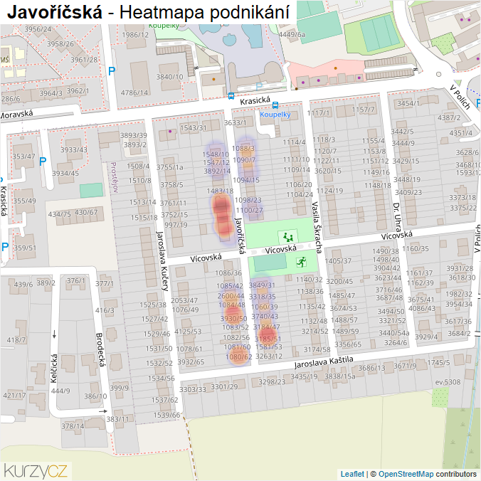 Mapa Javoříčská - Firmy v ulici.