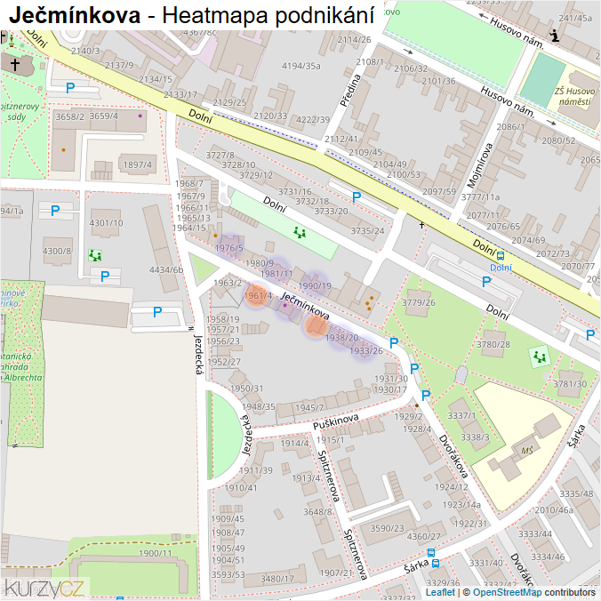 Mapa Ječmínkova - Firmy v ulici.