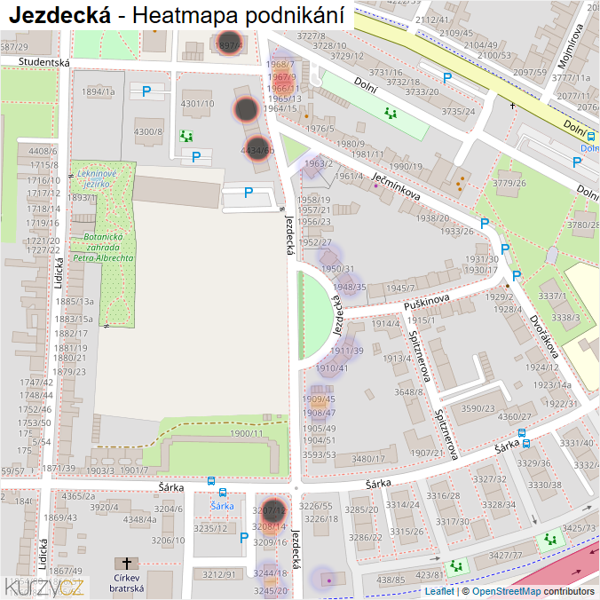 Mapa Jezdecká - Firmy v ulici.