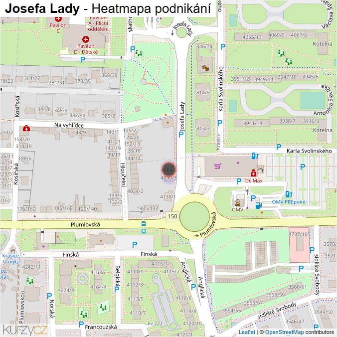 Mapa Josefa Lady - Firmy v ulici.