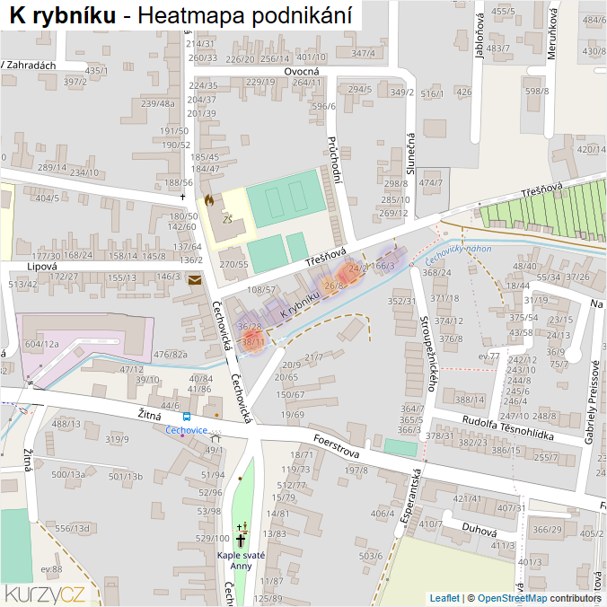 Mapa K rybníku - Firmy v ulici.