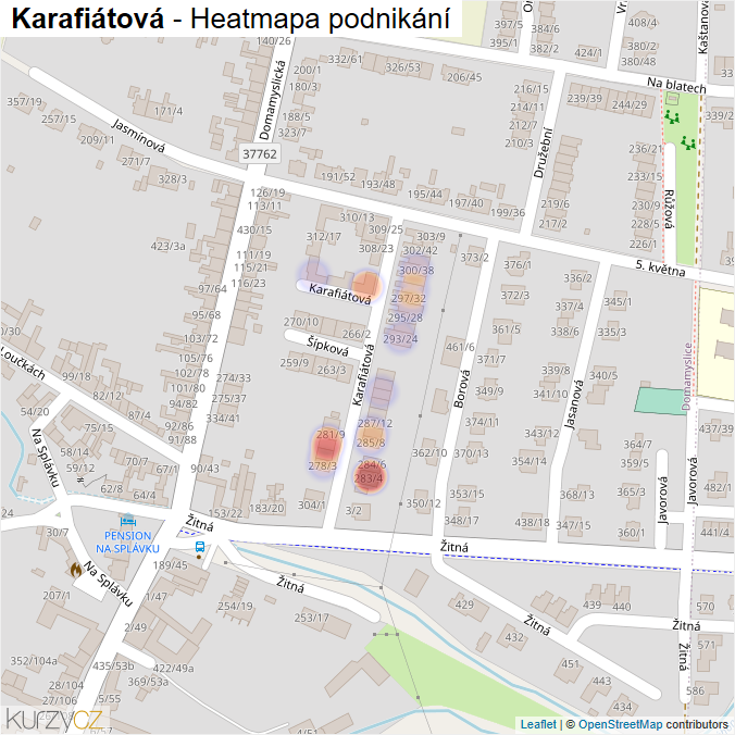 Mapa Karafiátová - Firmy v ulici.