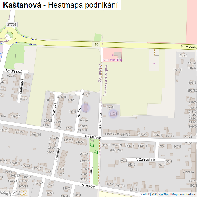 Mapa Kaštanová - Firmy v ulici.