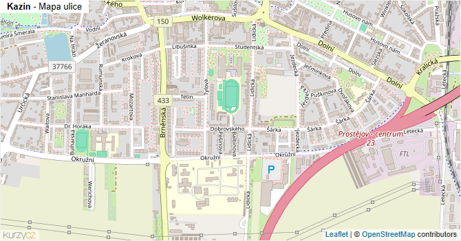 Kazín - mapa ulice
