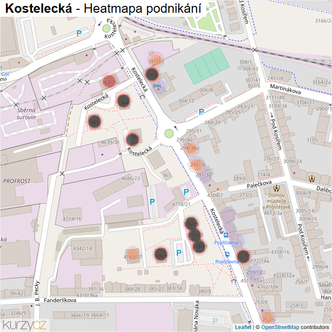 Mapa Kostelecká - Firmy v ulici.