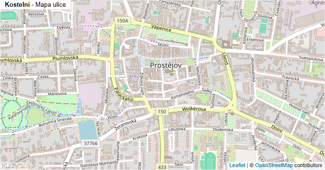Kostelní - mapa ulice