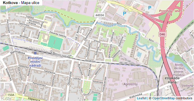 Kotkova - mapa ulice