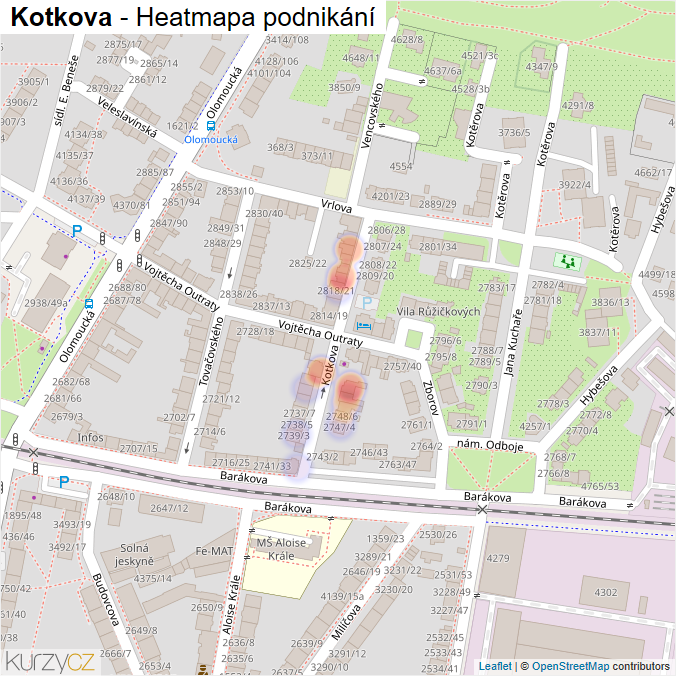 Mapa Kotkova - Firmy v ulici.