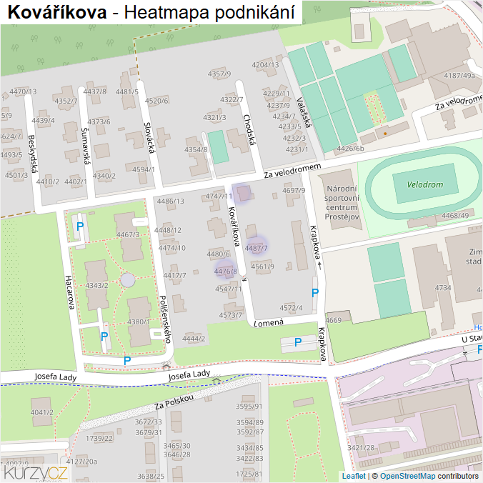 Mapa Kováříkova - Firmy v ulici.