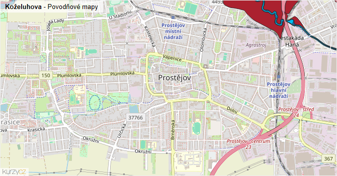 Koželuhova - záplavové mapy stoleté vody