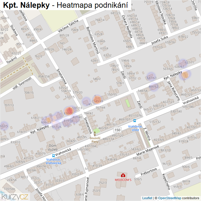 Mapa Kpt. Nálepky - Firmy v ulici.