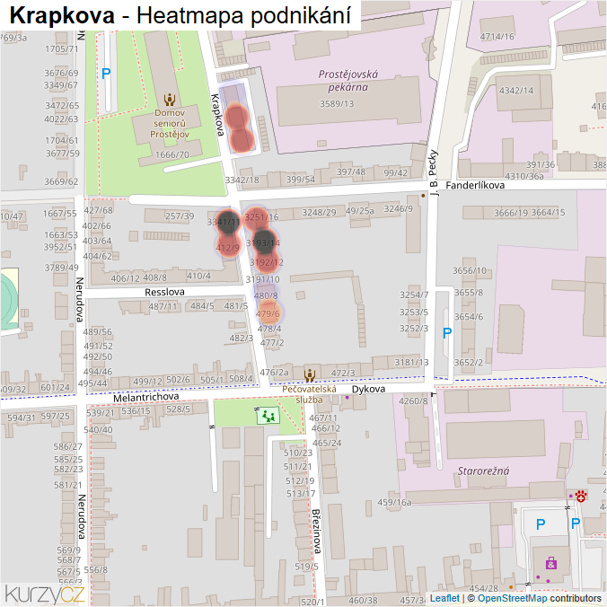 Mapa Krapkova - Firmy v ulici.