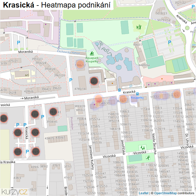 Mapa Krasická - Firmy v ulici.