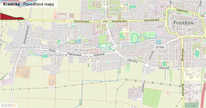 Krasická - záplavové mapy stoleté vody