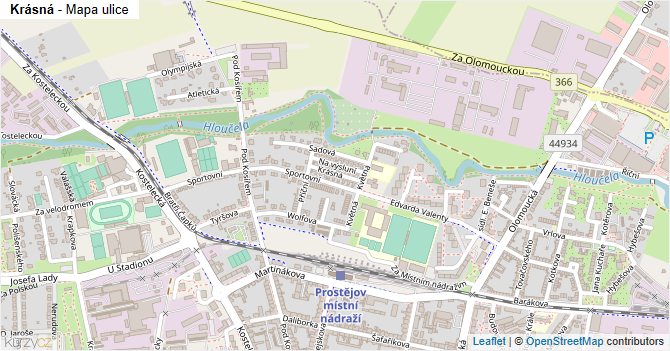 Krásná - mapa ulice