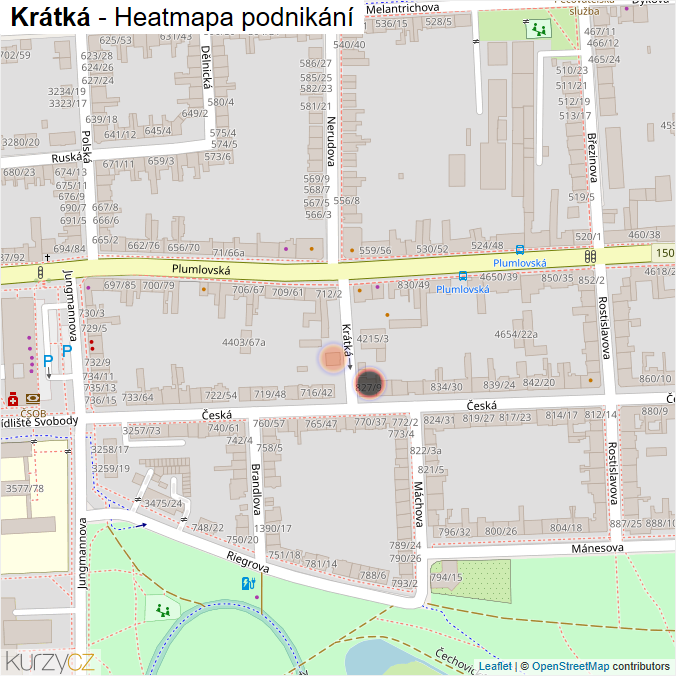Mapa Krátká - Firmy v ulici.