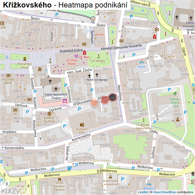 Mapa Křížkovského - Firmy v ulici.