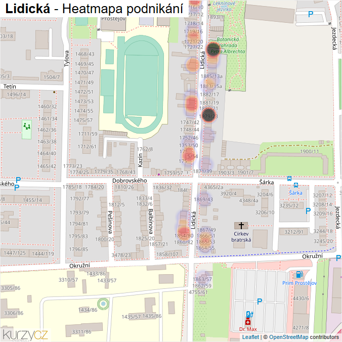 Mapa Lidická - Firmy v ulici.