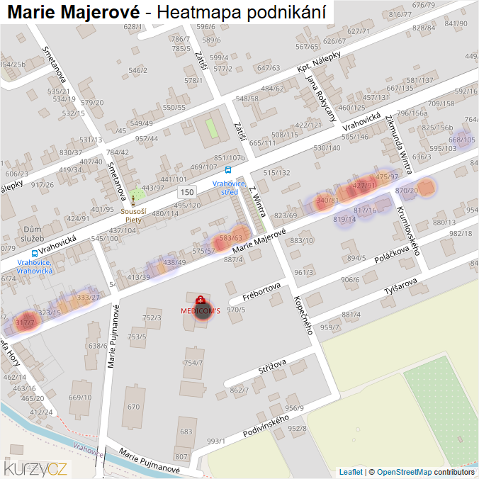 Mapa Marie Majerové - Firmy v ulici.