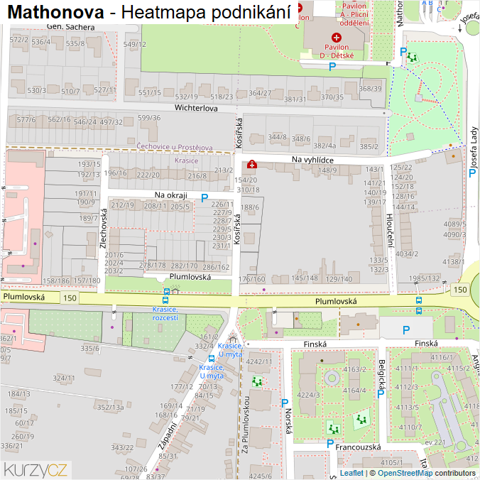 Mapa Mathonova - Firmy v ulici.