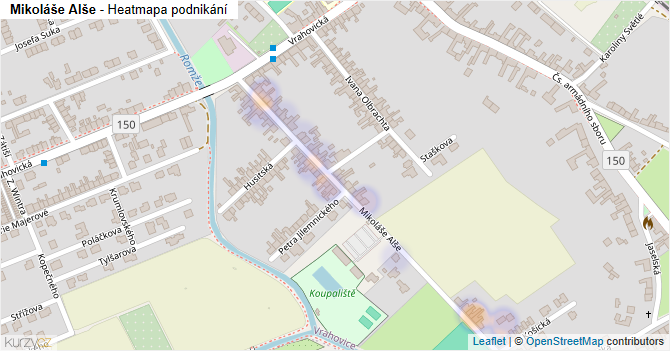 Mikoláše Alše - mapa podnikání