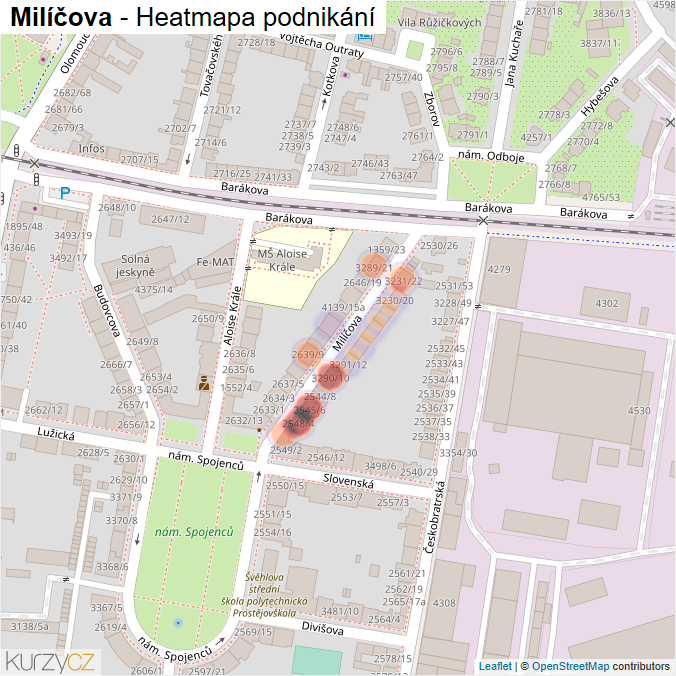 Mapa Milíčova - Firmy v ulici.