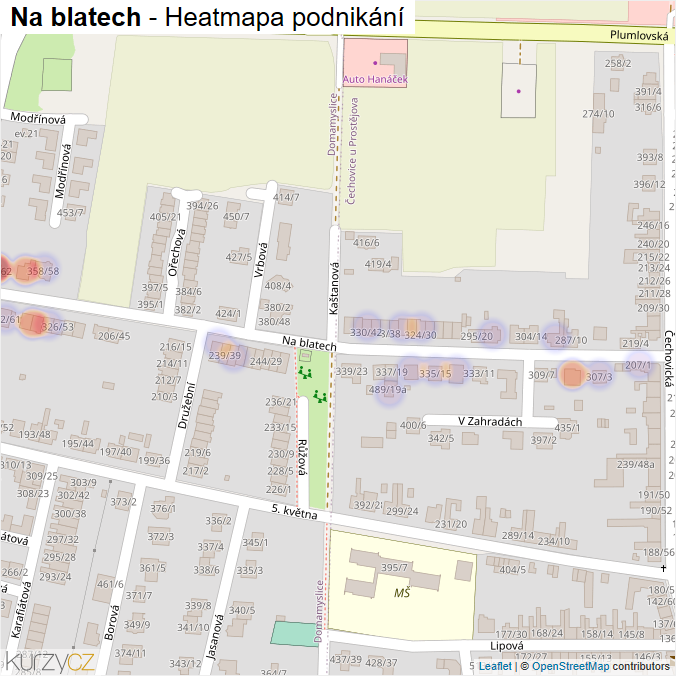 Mapa Na blatech - Firmy v ulici.