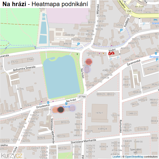 Mapa Na hrázi - Firmy v ulici.