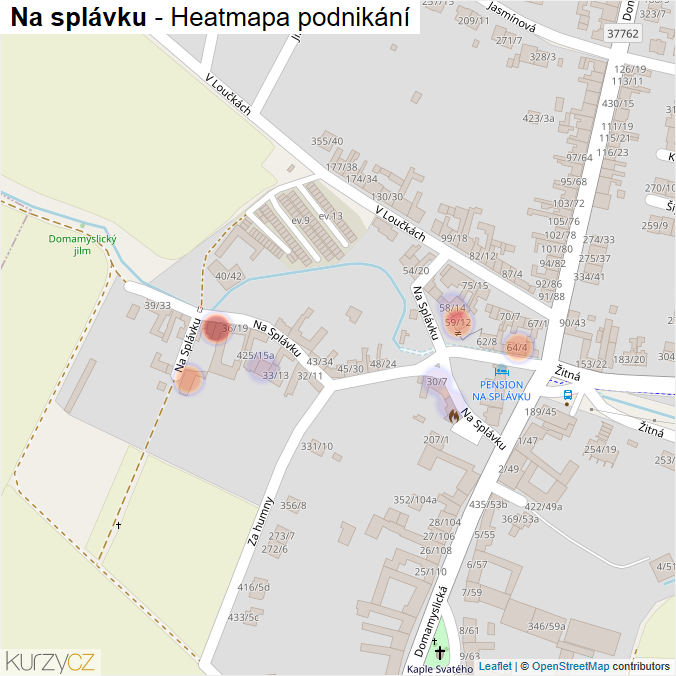 Mapa Na splávku - Firmy v ulici.