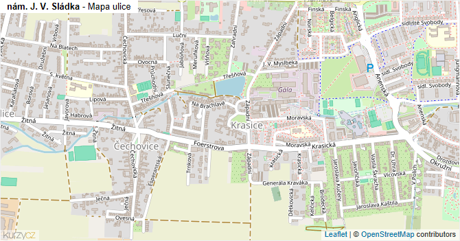 nám. J. V. Sládka - mapa ulice