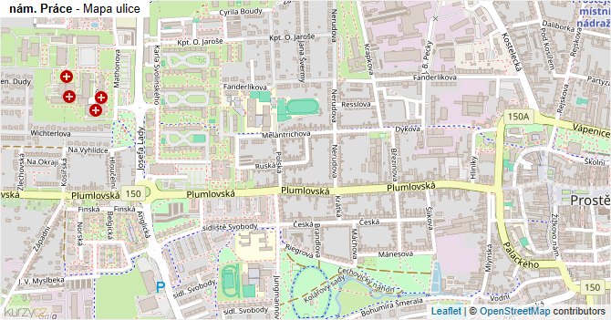 nám. Práce - mapa ulice