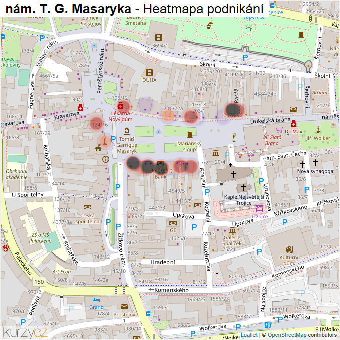 Mapa nám. T. G. Masaryka - Firmy v ulici.