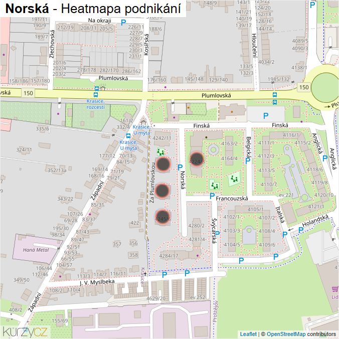 Mapa Norská - Firmy v ulici.
