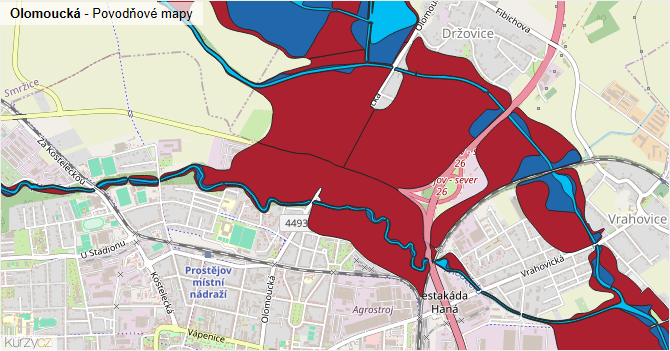 Olomoucká - záplavové mapy stoleté vody