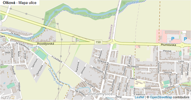 Olšová - mapa ulice