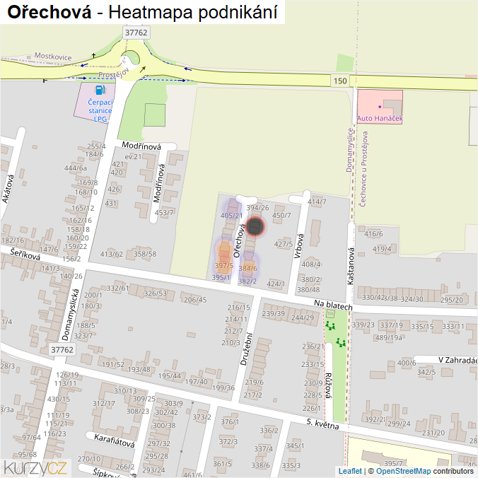 Mapa Ořechová - Firmy v ulici.