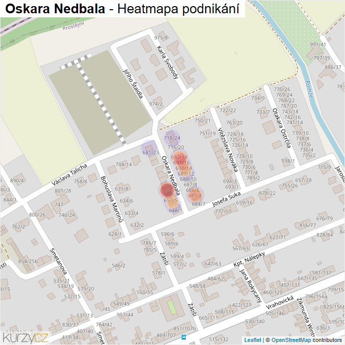 Mapa Oskara Nedbala - Firmy v ulici.