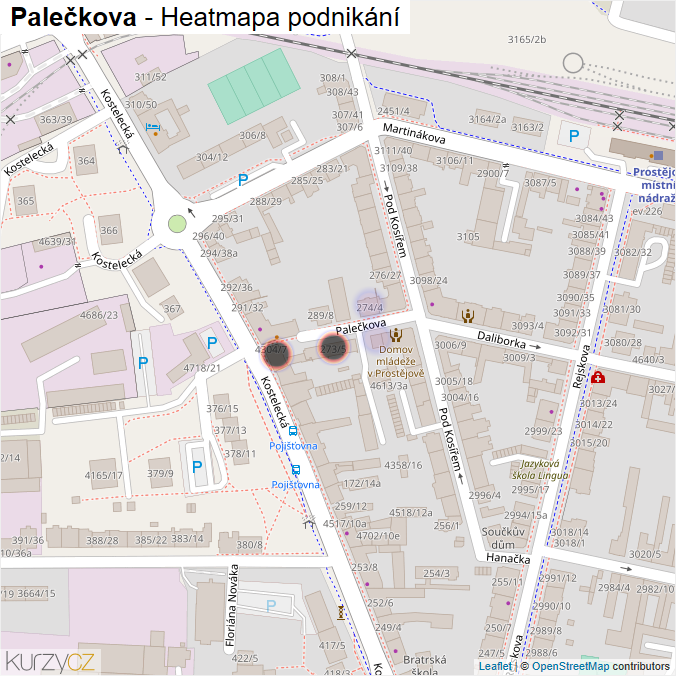 Mapa Palečkova - Firmy v ulici.