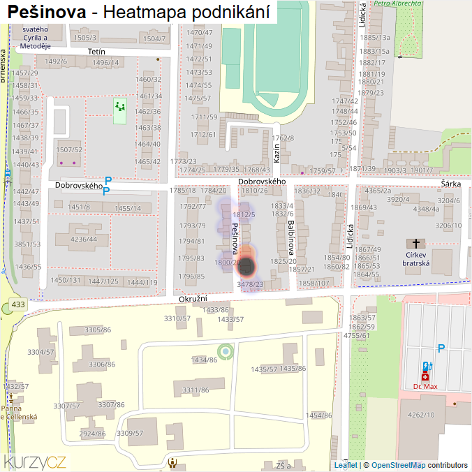 Mapa Pešinova - Firmy v ulici.