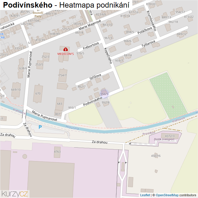 Mapa Podivínského - Firmy v ulici.