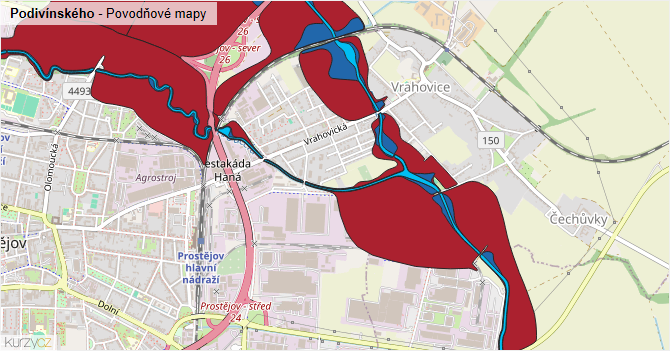 Podivínského - záplavové mapy stoleté vody