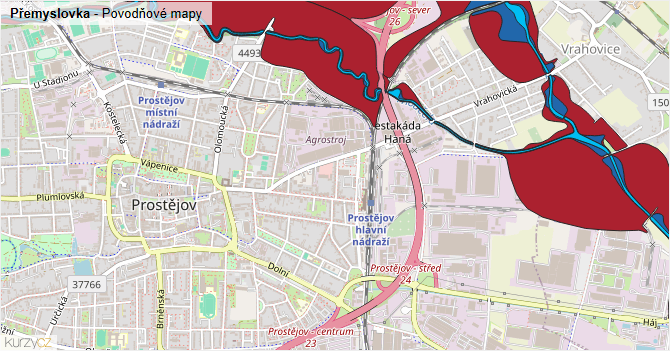Přemyslovka - záplavové mapy stoleté vody