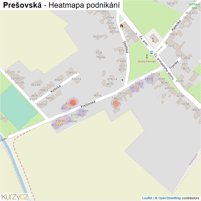 Mapa Prešovská - Firmy v ulici.
