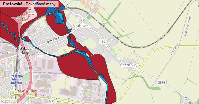 Prešovská - záplavové mapy stoleté vody