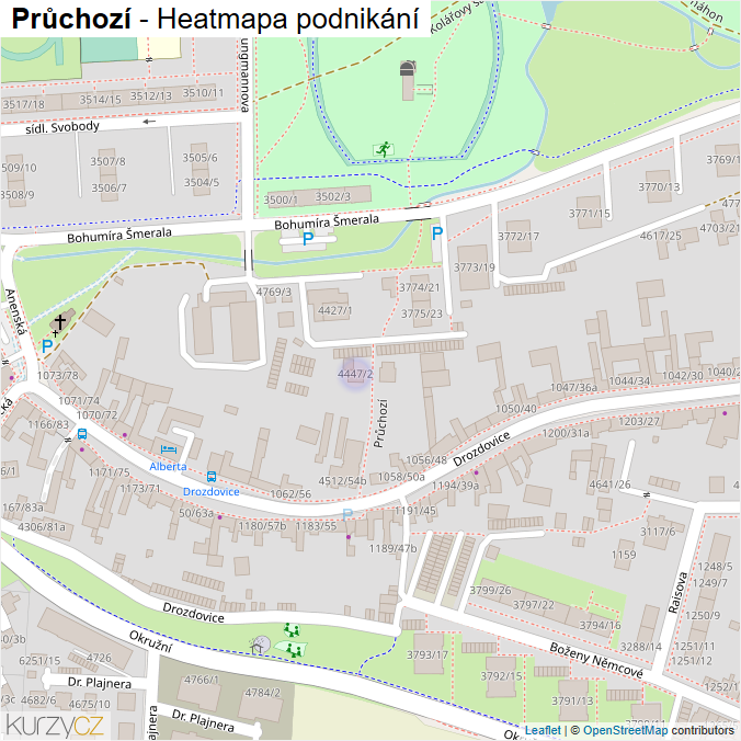 Mapa Průchozí - Firmy v ulici.