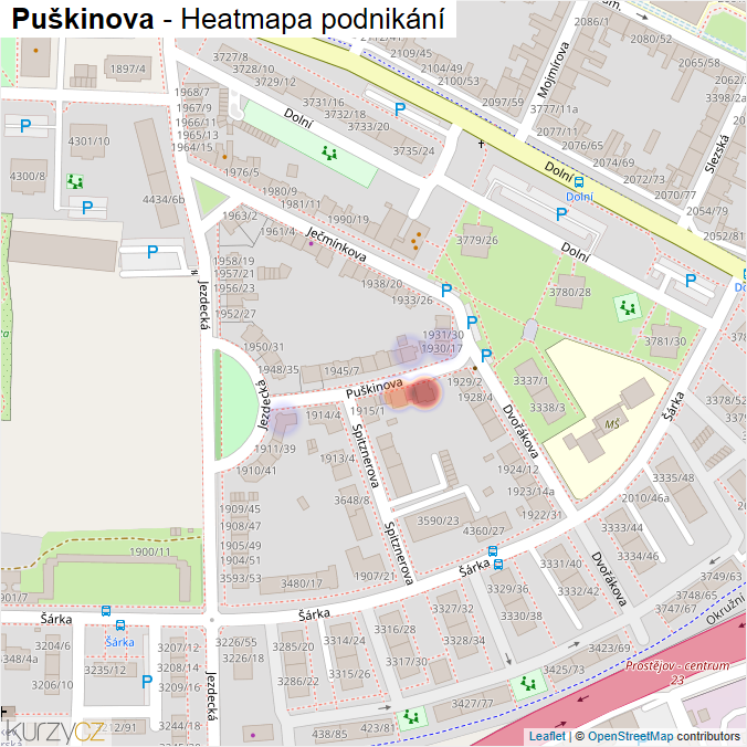 Mapa Puškinova - Firmy v ulici.