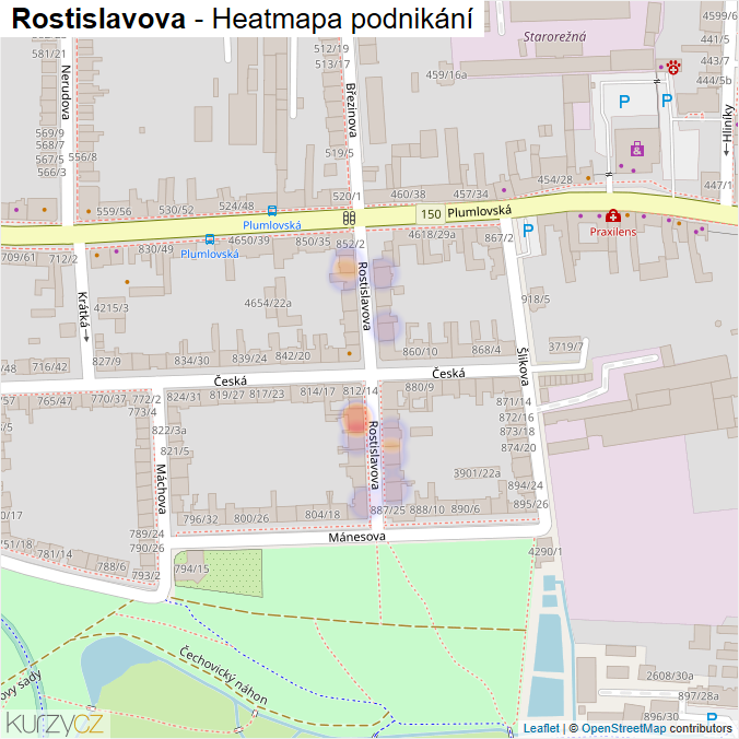 Mapa Rostislavova - Firmy v ulici.