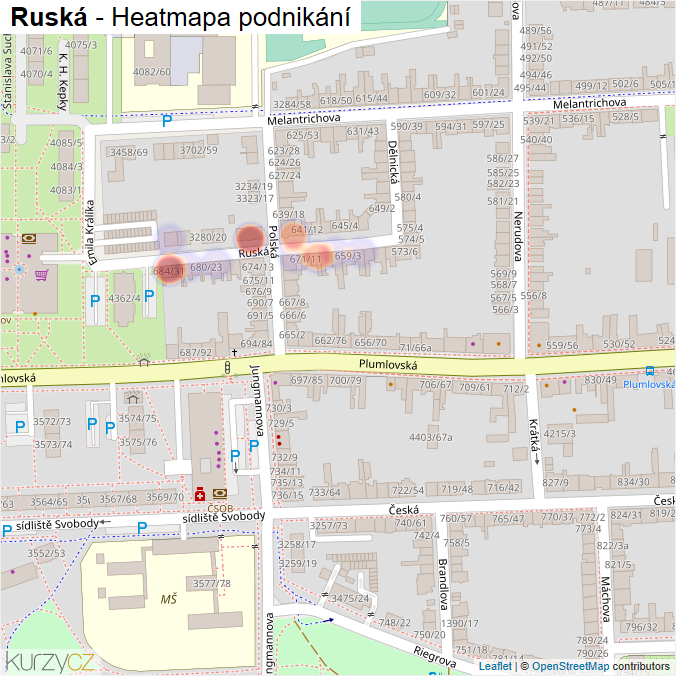 Mapa Ruská - Firmy v ulici.