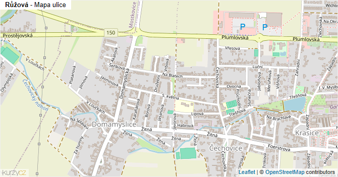 Růžová - mapa ulice