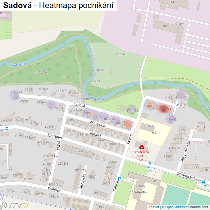 Mapa Sadová - Firmy v ulici.